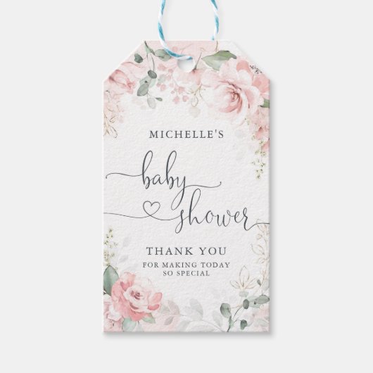 Roze Tuin Baby Shower Bedank Tag Cadeaulabel (Voorkant)