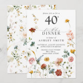 Roze Tuin Bloem Calligrafie 40e Verjaardag Kaart (Voorkant / Achterkant)