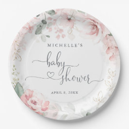 Roze Tuin Bloemen Baby shower Papieren Borden Bordje