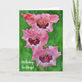 Roze Tuin Bloemen Gladiolus Verjaardag Kaart (Voorkant)