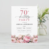 Roze Tuin Bloemen Kalligrafie 70ste Verjaardag Kaart (Staand voorkant)