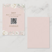 Roze Tuin Bloemen QR Code Huwelijk RSVP Informatiekaartje (Voorkant / Achterkant)