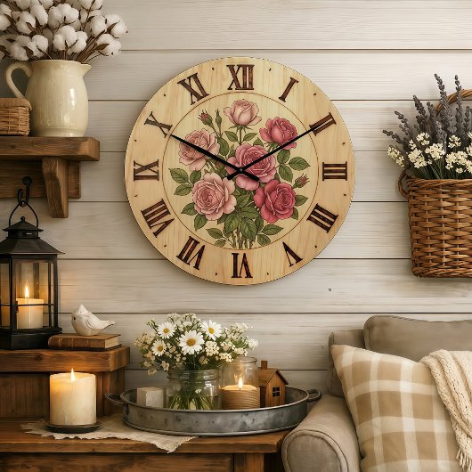 Roze Tuin Bloemen Wandklok
