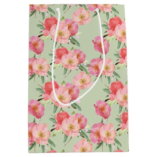 roze tuin bloemen Waterverf Medium Cadeauzakje (Voorkant)