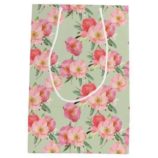 roze tuin bloemen Waterverf Medium Cadeauzakje (Achterkant)