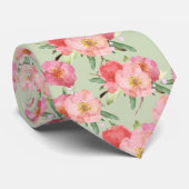  roze tuin bloemen Waterverf Stropdas (Opgerold)