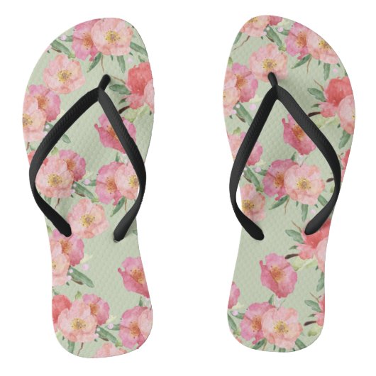  roze tuin bloemen Waterverf Teenslippers (Voetbed)