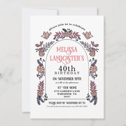 Roze Tuin Bloemenboog 40e Verjaardag Kaart (Voorkant)