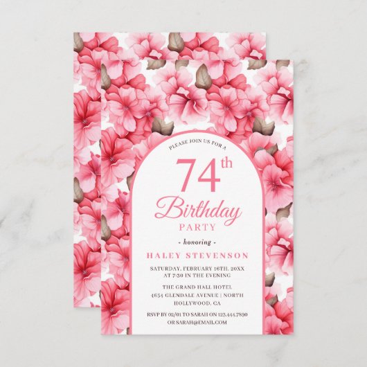 Roze  Tuin Bloemenboog Chique 74e Verjaardag Kaart (Voorkant / Achterkant)