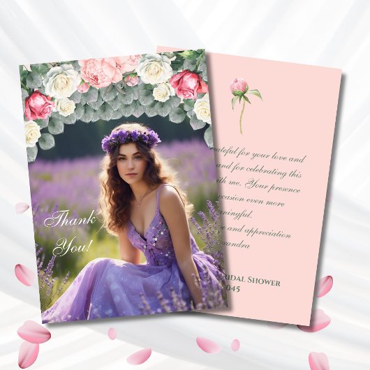 Roze Tuin Bruidsfeest Foto Bedankkaart