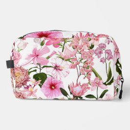 Roze tuin en tropische bloemen illustratie. toilettasje