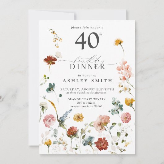 Roze tuin Floral kalligrafie 40e verjaardag Kaart (Voorkant)