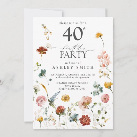 Roze tuin Floral kalligrafie 40e verjaardag Kaart (Voorkant)