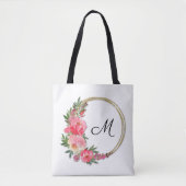 Roze tuin Floral Wreator Monogram Canvas tas (Voorkant)