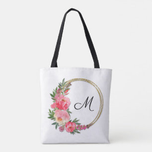 Roze tuin Floral Wreator Monogram Canvas tas