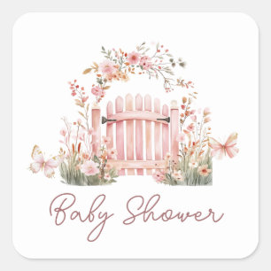 Roze Tuin Meisje Baby shower Square Stick Vierkante Sticker