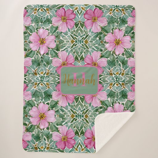 Roze Tuin Mozaïek Sherpa Deken (Voorkant)