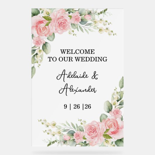 Roze tuin Roos bruiloft Acryl Bord (Voorkant)