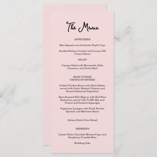 Roze Tuin Roos Wedding Menu (Voorkant / Achterkant)