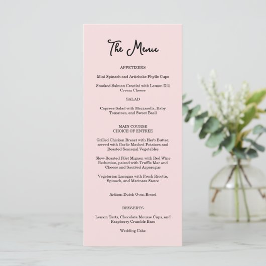 Roze Tuin Roos Wedding Menu (Staand voorkant)