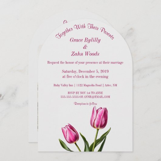 Roze Tuin Tulp bruiloft Kaart (Voorkant / Achterkant)