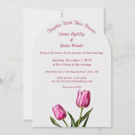 Roze Tuin Tulp bruiloft Kaart (Voorkant)