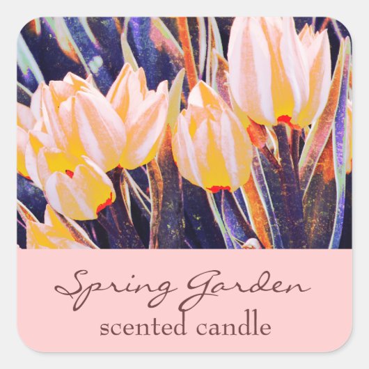 Roze Tuin Tulpen - geurkaars of zeep label (Voorkant)