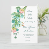 Roze Tuin Waterverf Boeket Save The Date Kaart (Staand voorkant)