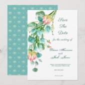 Roze Tuin Waterverf Boeket Save The Date Kaart (Voorkant / Achterkant)