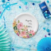 Roze Tuin Waterverf Floral Papieren Bordje (Feest)