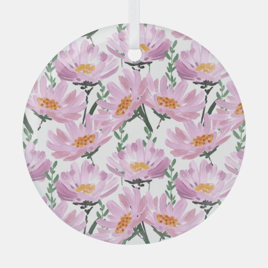 Roze tuinbloemen: naadloos met de hand getekend. glas ornament (Voorkant)