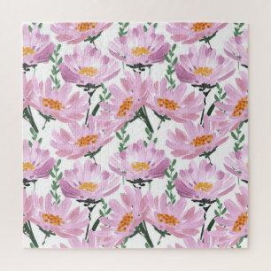 Roze tuinbloemen: naadloos met de hand getekend. legpuzzel