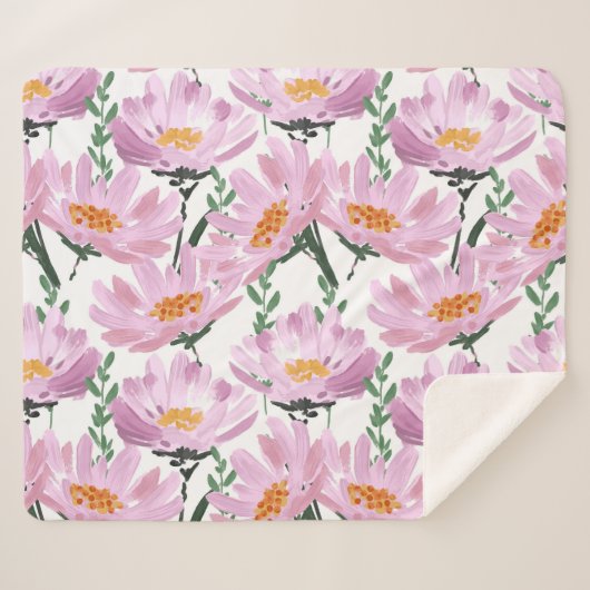 Roze tuinbloemen: naadloos met de hand getekend. sherpa deken (Voorkant (horizontaal))