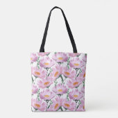 Roze tuinbloemen: naadloos met de hand getekend. tote bag (Achterkant)