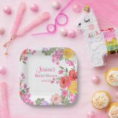 Roze Tuinbloemen Namen Bruidsdouche Papieren Bordje (Feest)