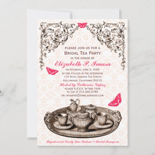 Roze tuinbouwers Bridal Tea Party Kaart (Voorkant)