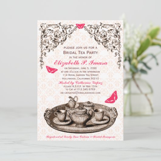 Roze tuinbouwers Bridal Tea Party Kaart (Staand voorkant)