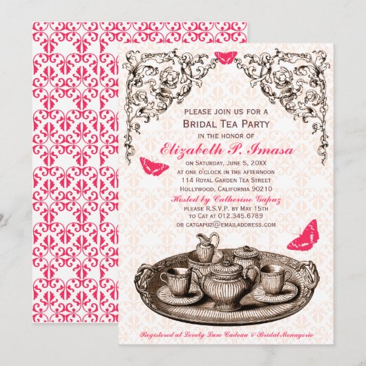 Roze tuinbouwers Bridal Tea Party Kaart (Voorkant / Achterkant)