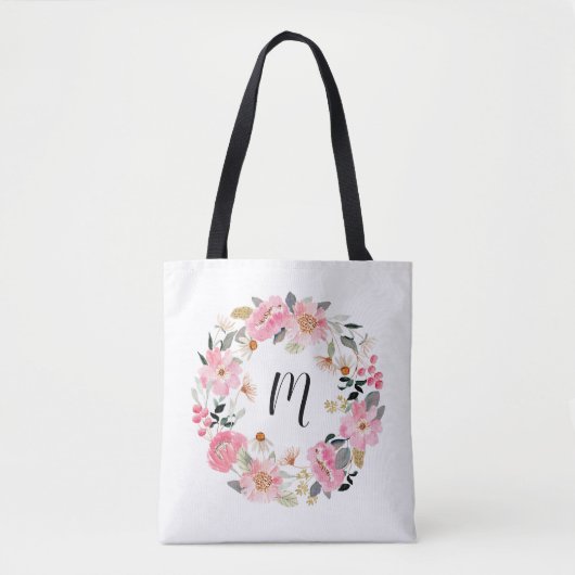 Roze tuinbouwers, groot monogram tote bag (Voorkant)