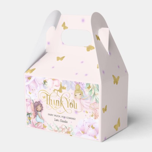 roze tuinfee, vlinderverjaardag bedankdoosjes (Achterkant)