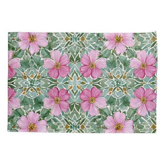 Roze Tuinmozaïek Kussensloop (Achterkant)