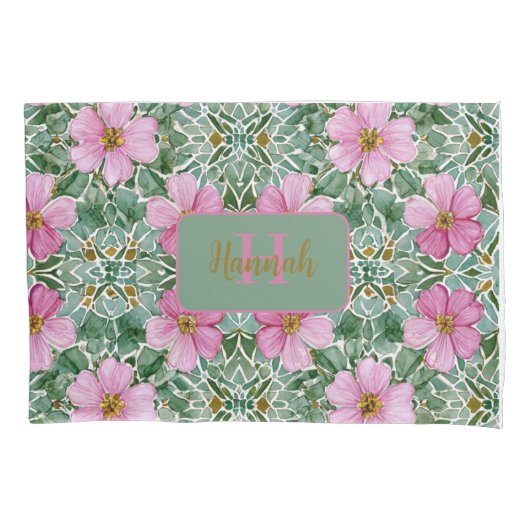 Roze Tuinmozaïek Kussensloop (Voorkant)