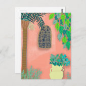 Roze tuinmuur Exotische geheime palmboom Briefkaart (Voorkant / Achterkant)