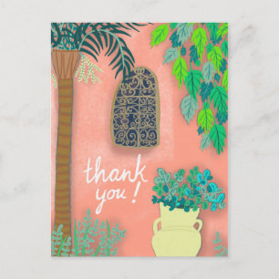 Roze Tuinmuur Exotische Palmboom HARTELIJK DANK Briefkaart
