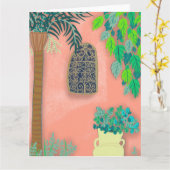 Roze tuinmuur - palmboom Marokko Kaart (Gele Bloem)