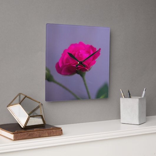 Roze Tuinroos Vierkante Klok (Kantoor)