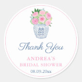 Roze tuinrozen Ginger Jar Bruiloft Favor Ronde Sticker (Voorkant)