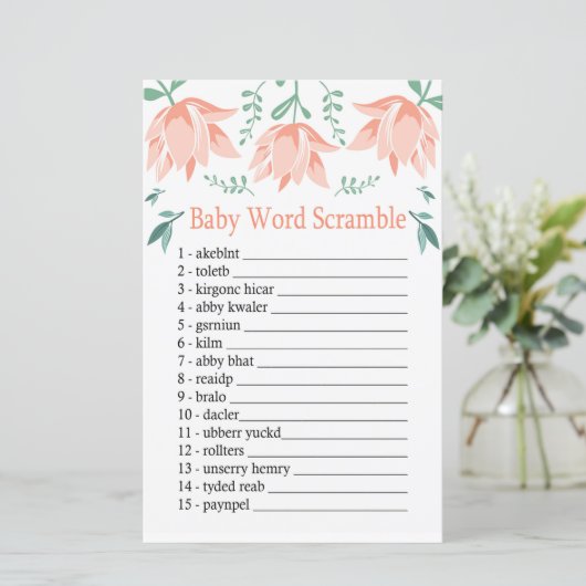 Roze Tulip Baby word scramble game (Staand voorkant)