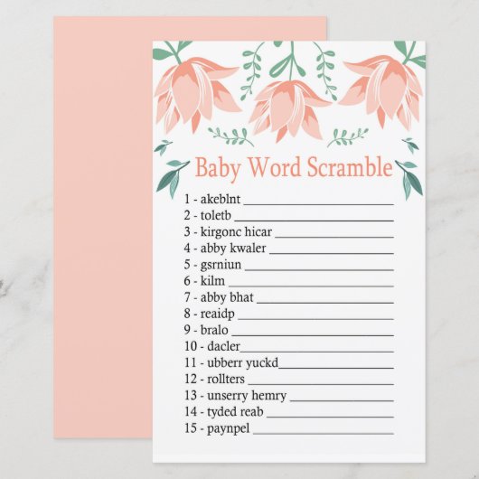 Roze Tulip Baby word scramble game (Voorkant / Achterkant)