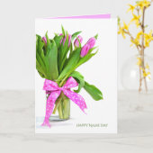 Roze Tulip bouquet voor naamdag Kaart (Gele Bloem)